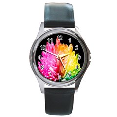Abstract, Amoled, Back, Flower, Green Love, Orange, Pink, Round Metal Watch by nateshop