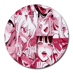Ahegao Pink, Anime, Girl, Girlface, Girls, Pattern, White, Hd Round Mousepad by nateshop