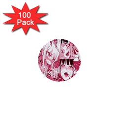 Ahegao Pink, Anime, Girl, Girlface, Girls, Pattern, White, Hd 1  Mini Buttons (100 Pack)  by nateshop