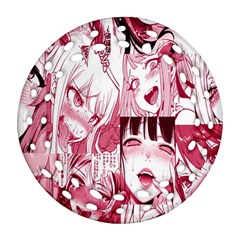 Ahegao Pink, Anime, Girl, Girlface, Girls, Pattern, White, Hd Round Filigree Ornament (two Sides) by nateshop