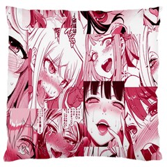Ahegao Pink, Anime, Girl, Girlface, Girls, Pattern, White, Hd Large Cushion Case (one Side) by nateshop