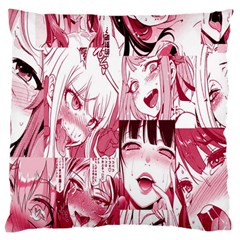 Ahegao Pink, Anime, Girl, Girlface, Girls, Pattern, White, Hd Large Premium Plush Fleece Cushion Case (one Side) by nateshop