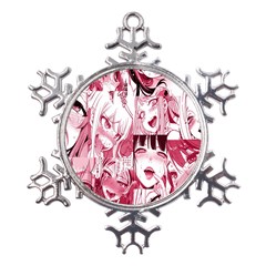 Ahegao Pink, Anime, Girl, Girlface, Girls, Pattern, White, Hd Metal Large Snowflake Ornament