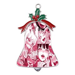 Ahegao Pink, Anime, Girl, Girlface, Girls, Pattern, White, Hd Metal Holly Leaf Bell Ornament by nateshop