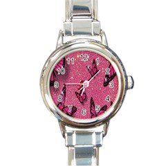 Butterfly, Girl, Pink, Wallpaper Round Italian Charm Watch by nateshop