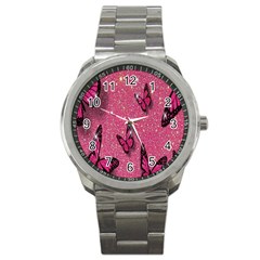 Butterfly, Girl, Pink, Wallpaper Sport Metal Watch by nateshop