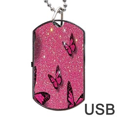 Butterfly, Girl, Pink, Wallpaper Dog Tag Usb Flash (one Side) by nateshop