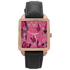 Butterfly, Girl, Pink, Wallpaper Rose Gold Leather Watch  by nateshop