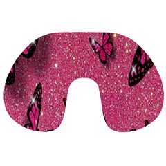 Butterfly, Girl, Pink, Wallpaper Travel Neck Pillow by nateshop