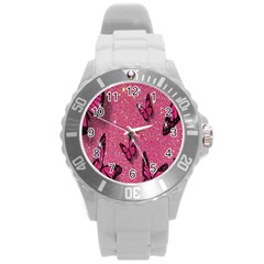 Butterfly, Girl, Pink, Wallpaper Round Plastic Sport Watch (l) by nateshop