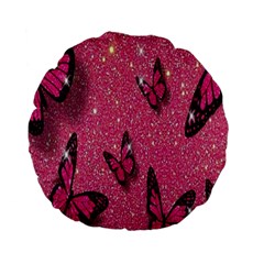 Butterfly, Girl, Pink, Wallpaper Standard 15  Premium Flano Round Cushions by nateshop