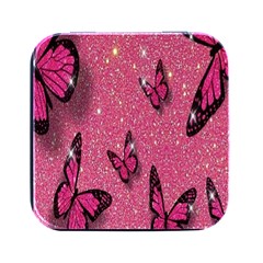 Butterfly, Girl, Pink, Wallpaper Square Metal Box (black) by nateshop