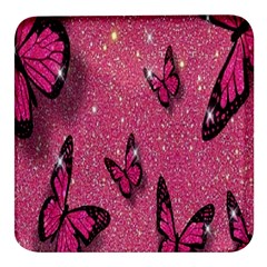 Butterfly, Girl, Pink, Wallpaper Square Glass Fridge Magnet (4 Pack)