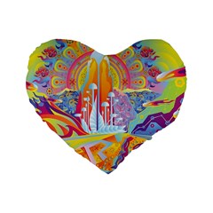 Multicolored Optical Illusion Painting Psychedelic Digital Art Standard 16  Premium Heart Shape Cushions