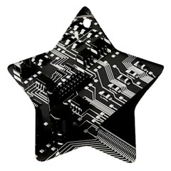 Black And Gray Circuit Board Computer Microchip Digital Art Star Ornament (two Sides)