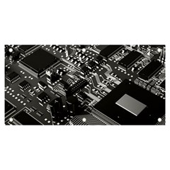 Black And Gray Circuit Board Computer Microchip Digital Art Banner And Sign 6  X 3  by Bedest