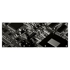 Black And Gray Circuit Board Computer Microchip Digital Art Banner And Sign 8  X 3  by Bedest