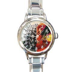 Left And Right Brain Illustration Splitting Abstract Anatomy Round Italian Charm Watch by Bedest