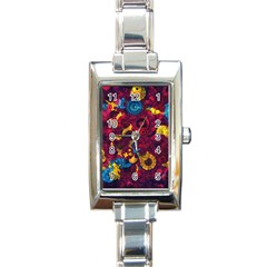 Psychedelic Digital Art Colorful Flower Abstract Multi Colored Rectangle Italian Charm Watch by Bedest