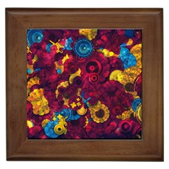 Psychedelic Digital Art Colorful Flower Abstract Multi Colored Framed Tile by Bedest