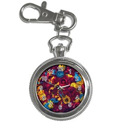 Psychedelic Digital Art Colorful Flower Abstract Multi Colored Key Chain Watches by Bedest