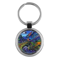 Multicolored Abstract Painting Artwork Psychedelic Colorful Key Chain (round)