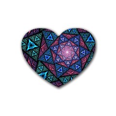 Purple Psychedelic Art Pattern Mosaic Design Fractal Art Rubber Heart Coaster (4 Pack) by Bedest