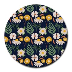 Flower Grey Pattern Floral Round Mousepad