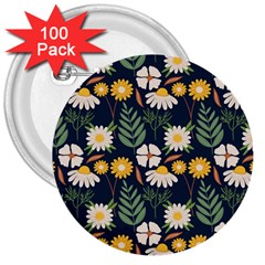 Flower Grey Pattern Floral 3  Buttons (100 Pack) 