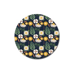 Flower Grey Pattern Floral Magnet 3  (round)