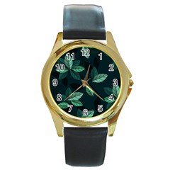 Foliage Round Gold Metal Watch