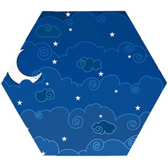 Sky Night Moon Clouds Crescent Wooden Puzzle Hexagon by Proyonanggan