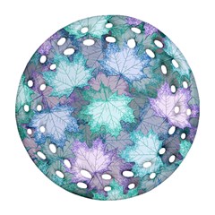 Leaves Glitter Background Winter Round Filigree Ornament (two Sides) by Proyonanggan