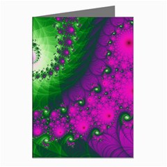 Fractal Spiral Purple Art Green Art Greeting Cards (pkg Of 8)