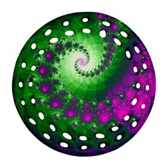 Fractal Spiral Purple Art Green Art Round Filigree Ornament (two Sides) by Proyonanggan