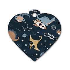 Space Theme Art Pattern Design Wallpaper Dog Tag Heart (two Sides) by Proyonanggan