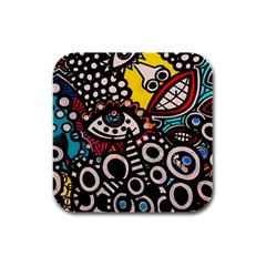 Multicolored Abstract Painting Colorful Rubber Square Coaster (4 Pack) by Grandong
