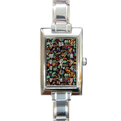 Multicolored Doodle Abstract Colorful Multi Colored Rectangle Italian Charm Watch