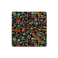 Multicolored Doodle Abstract Colorful Multi Colored Square Magnet