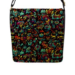 Multicolored Doodle Abstract Colorful Multi Colored Flap Closure Messenger Bag (L)