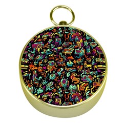 Multicolored Doodle Abstract Colorful Multi Colored Gold Compasses