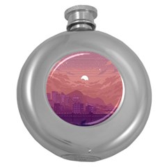 Aesthetic Pixel Art Landscape Round Hip Flask (5 Oz)