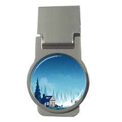 Winter Scenery Minimalist Night Landscape Money Clips (round)  by Sarkoni