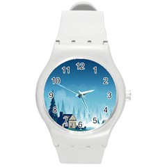 Winter Scenery Minimalist Night Landscape Round Plastic Sport Watch (m) by Sarkoni