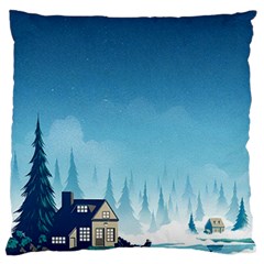 Winter Scenery Minimalist Night Landscape Large Premium Plush Fleece Cushion Case (two Sides)