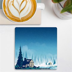 Winter Scenery Minimalist Night Landscape Uv Print Square Tile Coaster  by Sarkoni