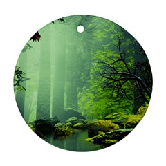 Trees Forest Artwork Nature Beautiful Landscape Round Ornament (two Sides)