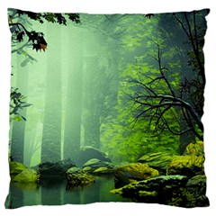 Trees Forest Artwork Nature Beautiful Landscape Large Premium Plush Fleece Cushion Case (two Sides) by Sarkoni