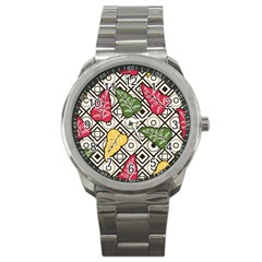 Leaves Foliage Batik Seamless Sport Metal Watch