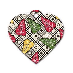 Leaves Foliage Batik Seamless Dog Tag Heart (one Side)